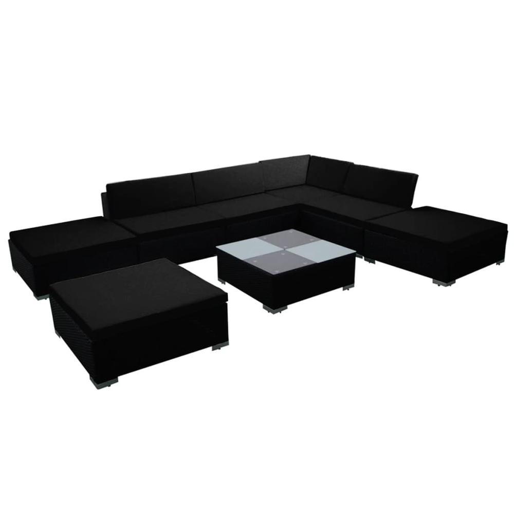 vidaXL 8 Piece Garden Lounge Set with Cushions Poly Rattan Black (US only), 310065. Picture 2