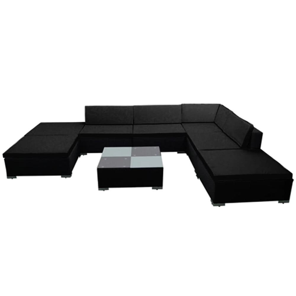 vidaXL 8 Piece Garden Lounge Set with Cushions Poly Rattan Black (US only), 310065. Picture 4