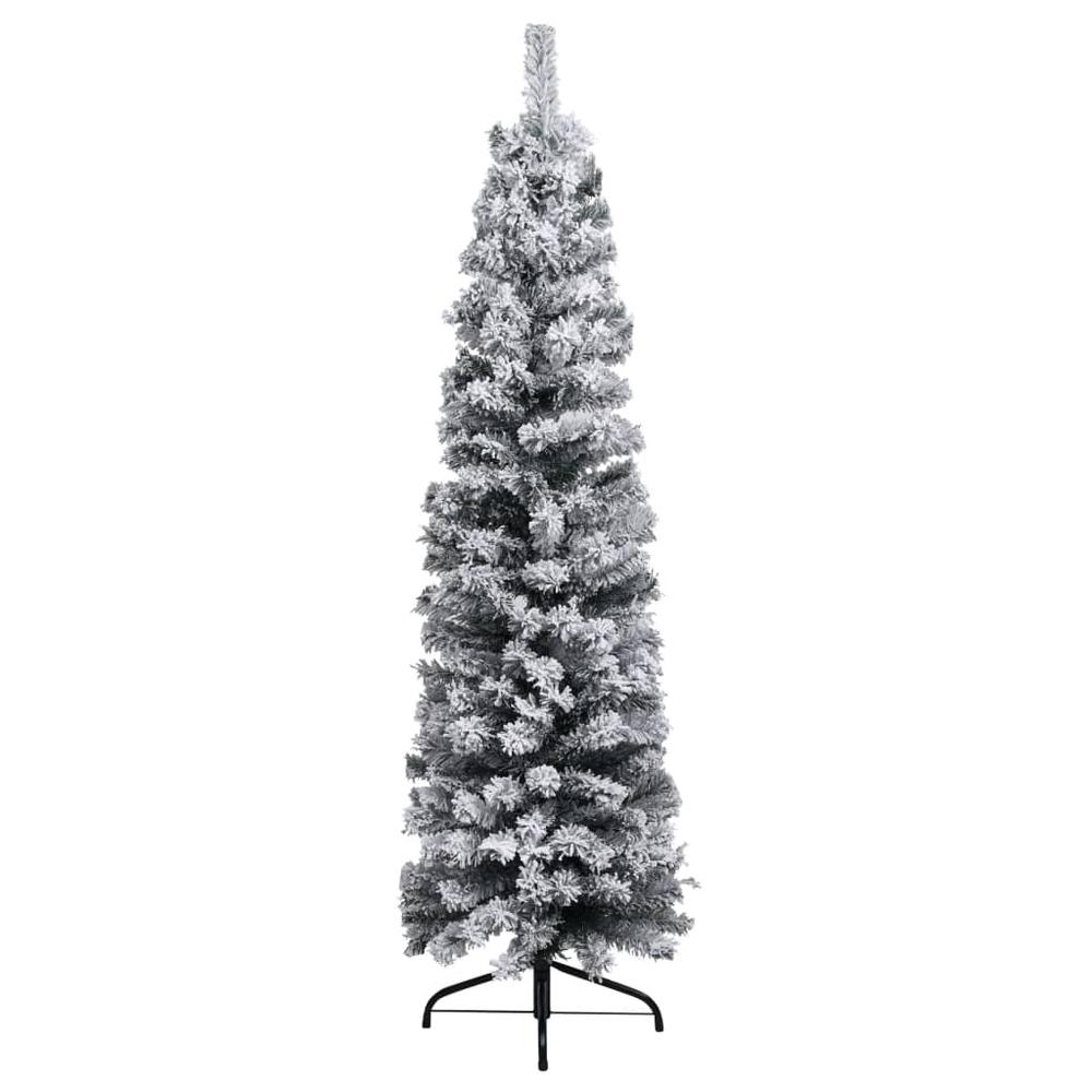 vidaXL Slim Artificial Christmas Tree with Flocked Snow Green 59.1" PVC, 320953. Picture 2
