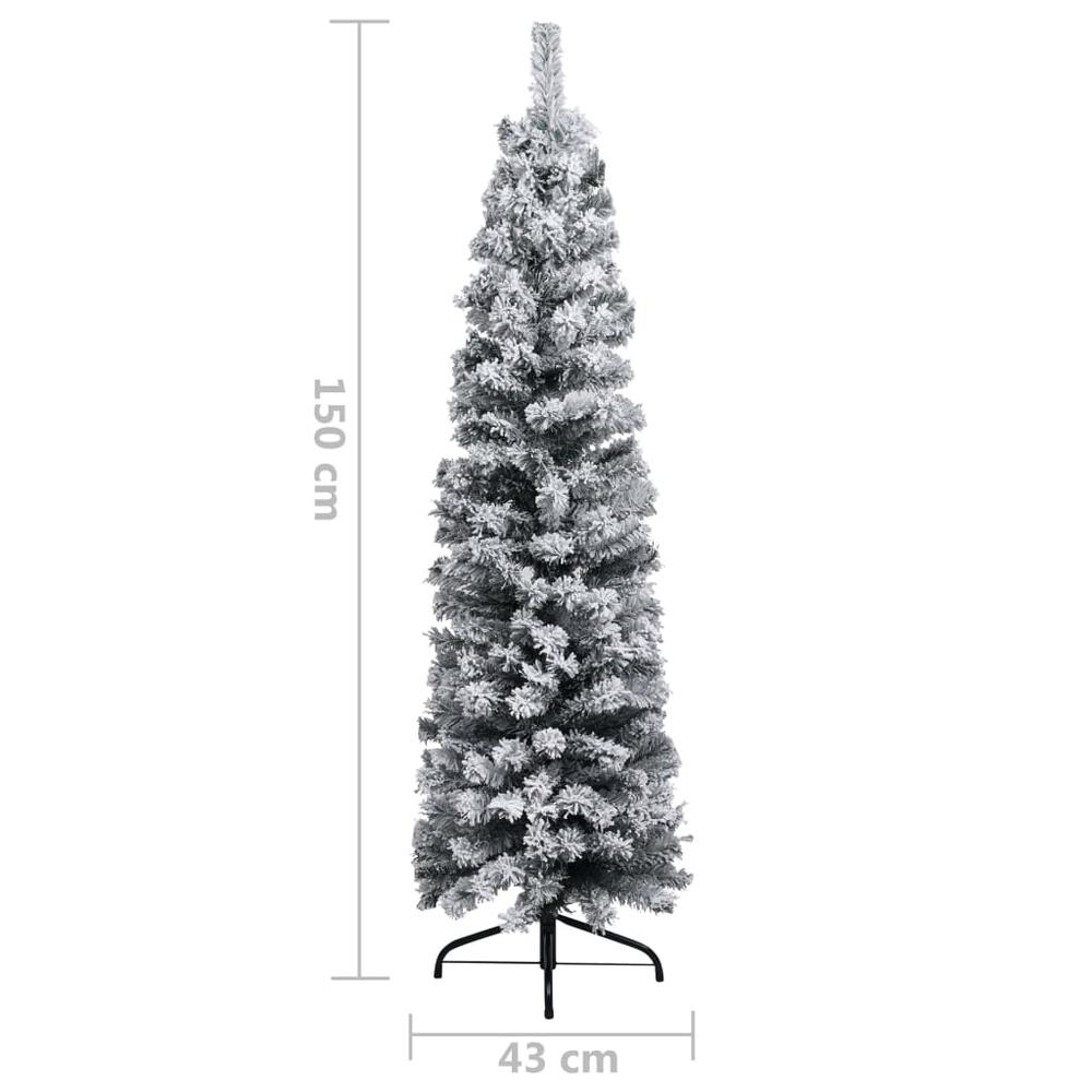 vidaXL Slim Artificial Christmas Tree with Flocked Snow Green 59.1" PVC, 320953. Picture 6
