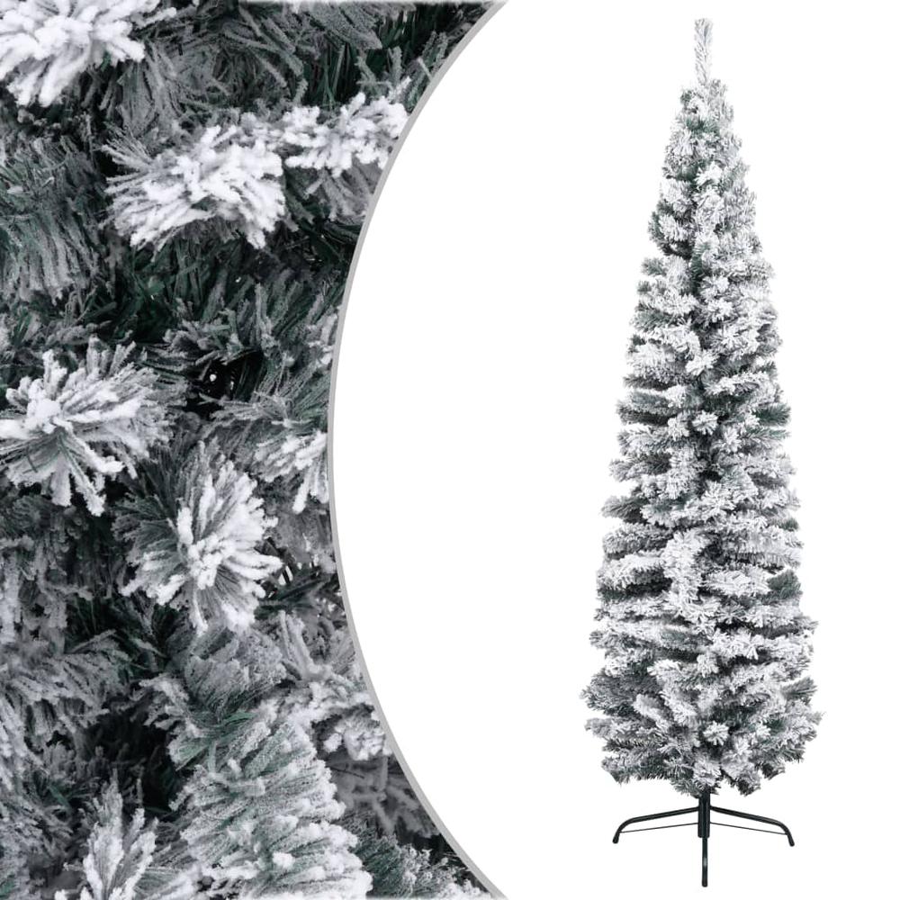 vidaXL Slim Artificial Christmas Tree with Flocked Snow Green 70.9" PVC, 320954. Picture 1