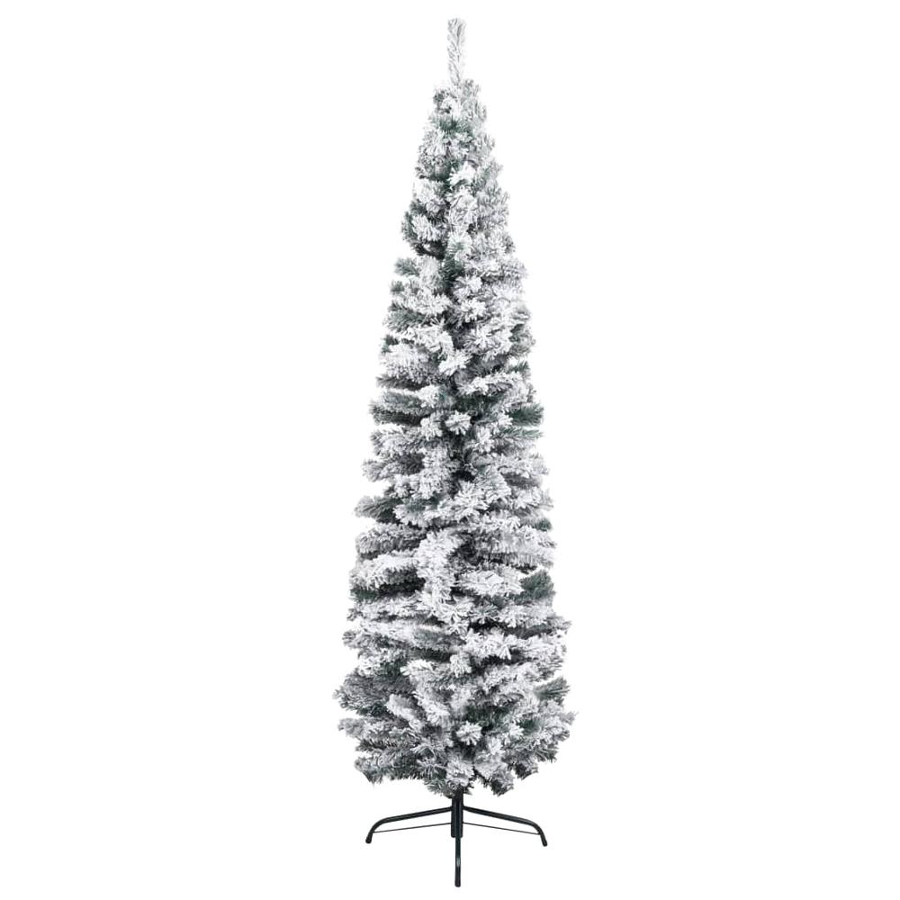 vidaXL Slim Artificial Christmas Tree with Flocked Snow Green 70.9" PVC, 320954. Picture 2