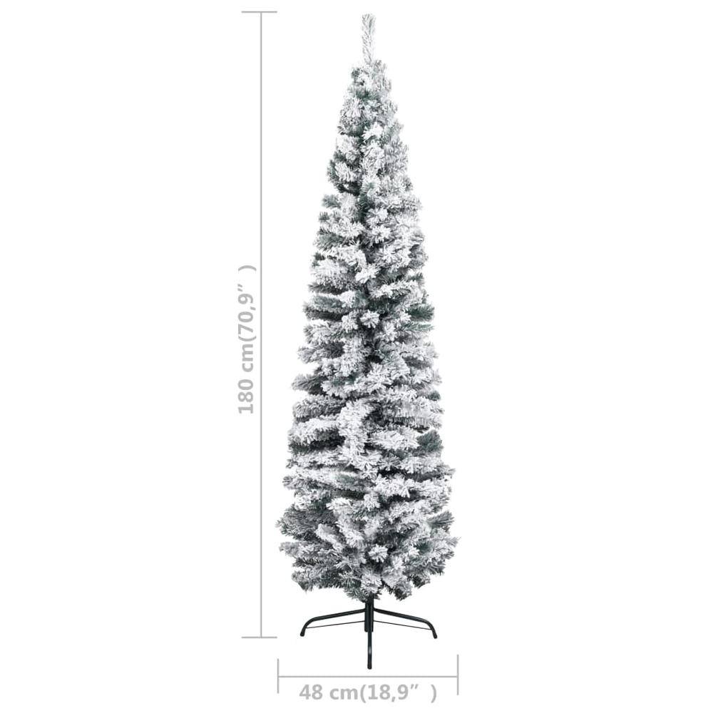 vidaXL Slim Artificial Christmas Tree with Flocked Snow Green 70.9" PVC, 320954. Picture 6