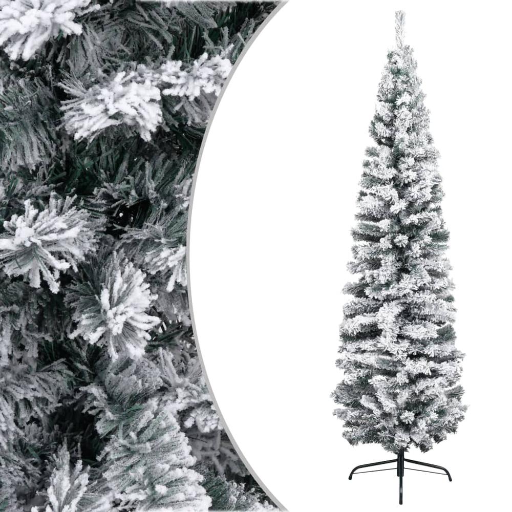 vidaXL Slim Artificial Christmas Tree with Flocked Snow Green 94.5" PVC, 320956. Picture 1