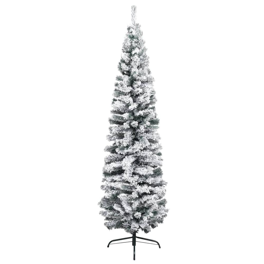 vidaXL Slim Artificial Christmas Tree with Flocked Snow Green 94.5" PVC, 320956. Picture 2