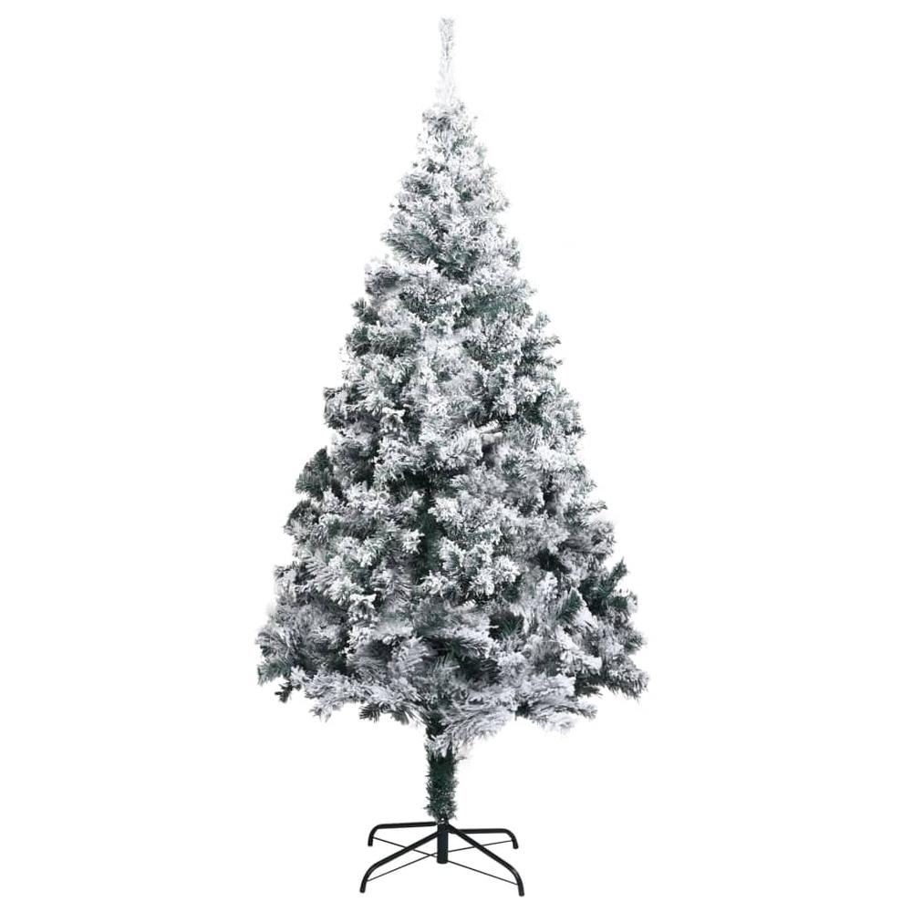 vidaXL Artificial Christmas Tree with Flocked Snow Green 82.7" PVC, 320965. Picture 2