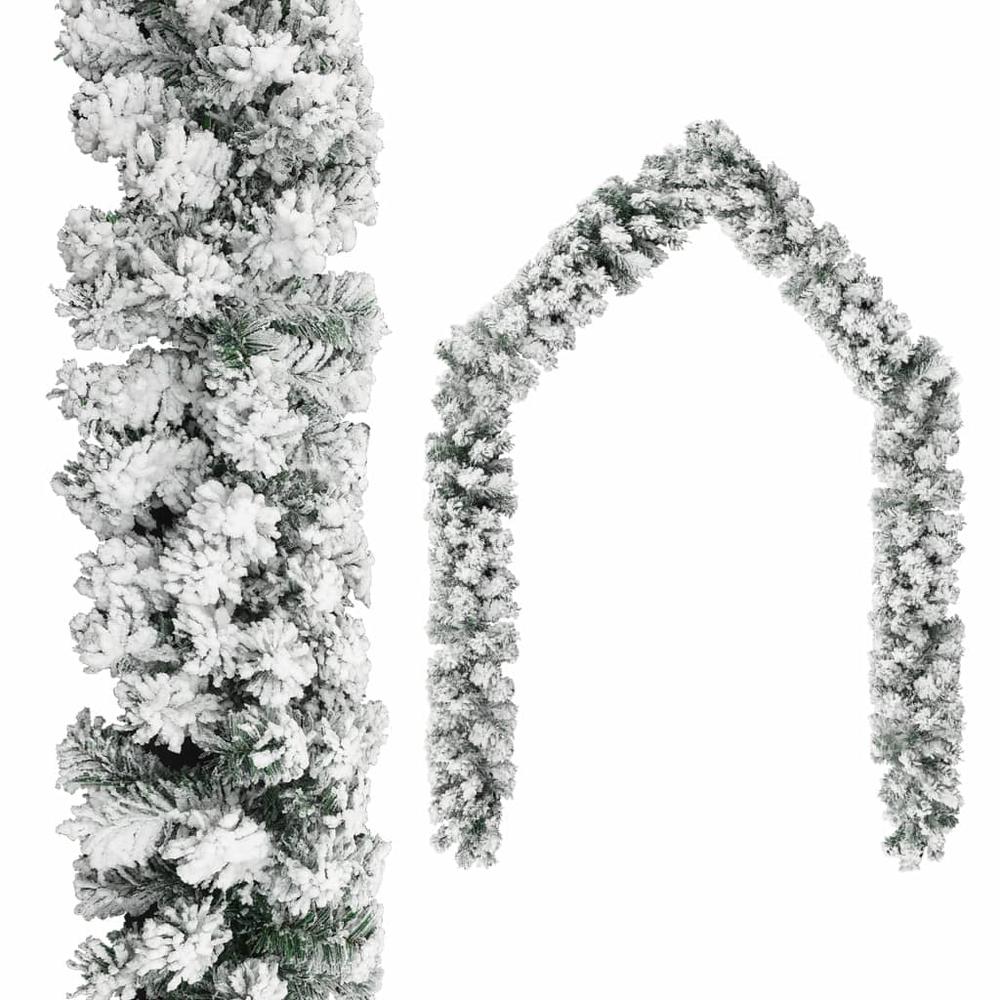 vidaXL Christmas Garland with Flocked Snow Green 32.8' PVC, 320968. Picture 1