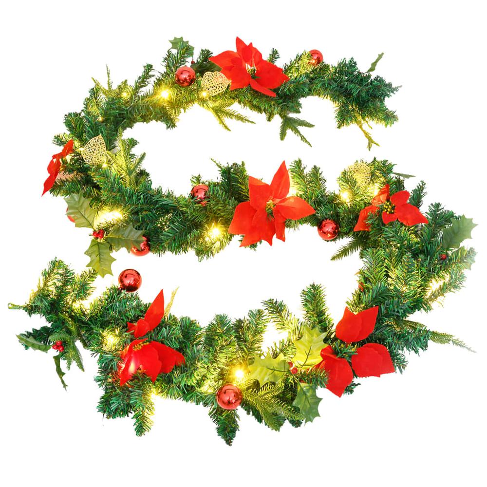 vidaXL Christmas Garland with LED Lights Green 8.9' PVC, 320972. Picture 5