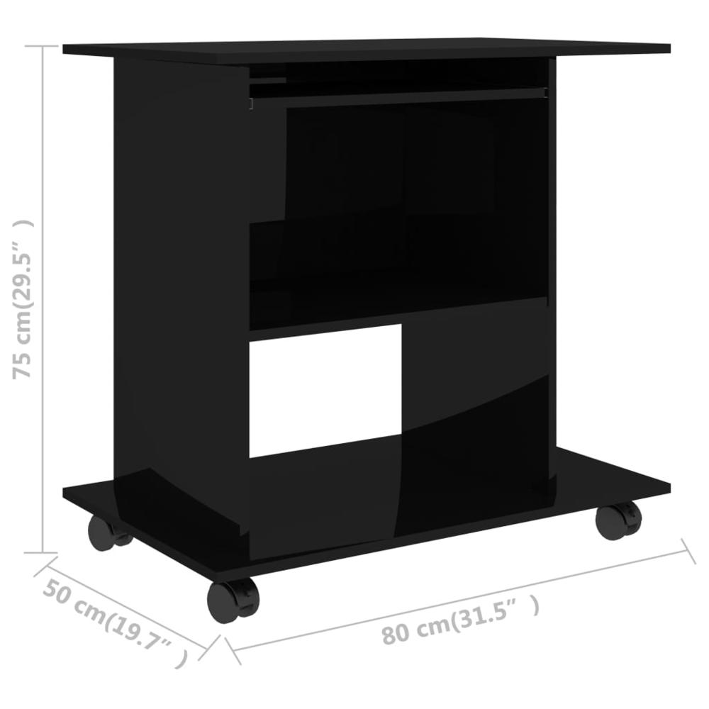 vidaXL Computer Desk High Gloss Black 31.5"x19.7"x29.5" Chipboard 2901. Picture 6
