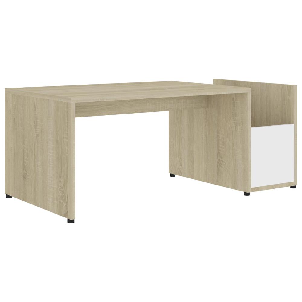 vidaXL Coffee Table White and Sonoma Oak 35.4"x17.7"x13.8" Chipboard, 802926. Picture 2