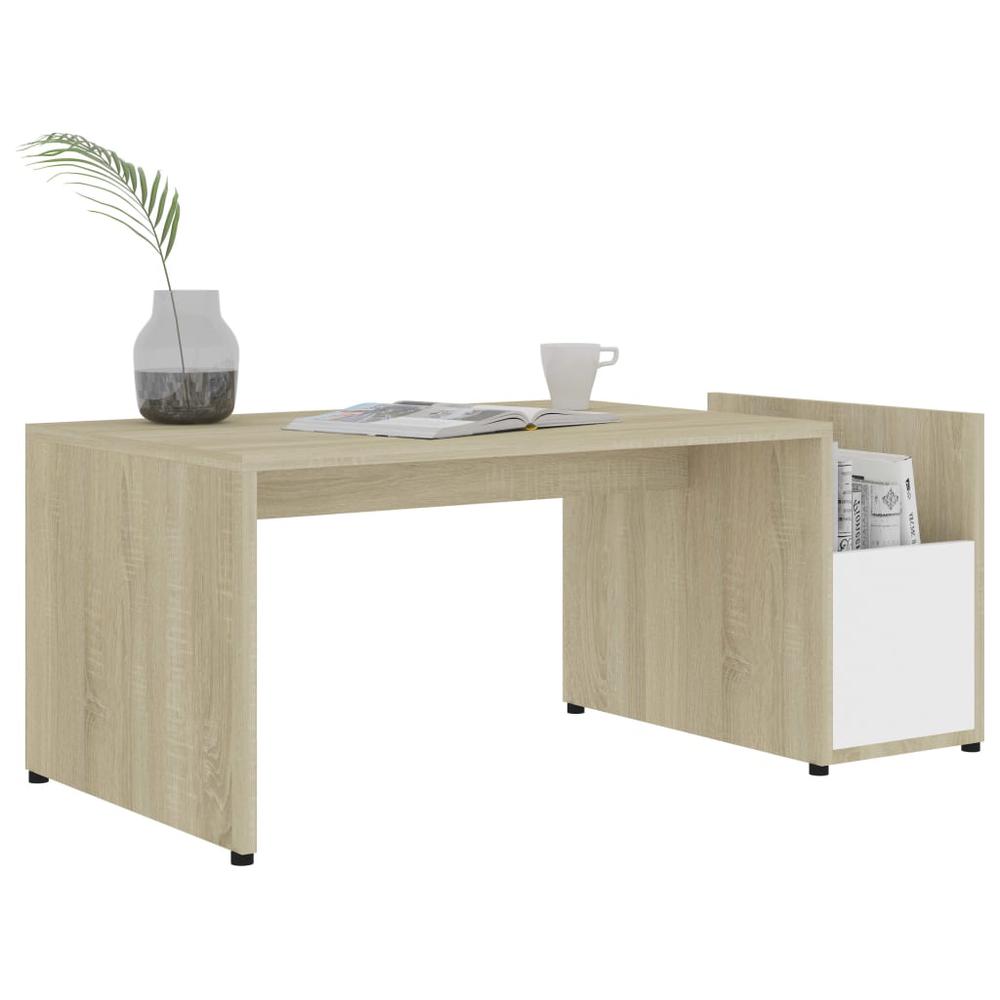 vidaXL Coffee Table White and Sonoma Oak 35.4"x17.7"x13.8" Chipboard, 802926. Picture 3