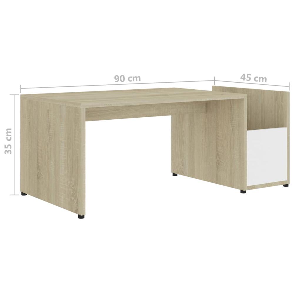 vidaXL Coffee Table White and Sonoma Oak 35.4"x17.7"x13.8" Chipboard, 802926. Picture 6
