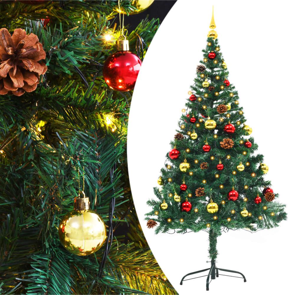 vidaXL Artificial Christmas Tree with Baubles and LEDs Green 59.1", 321499. Picture 1