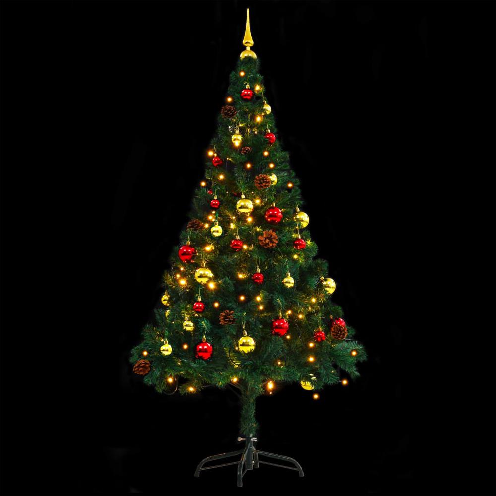 vidaXL Artificial Christmas Tree with Baubles and LEDs Green 59.1", 321499. Picture 2
