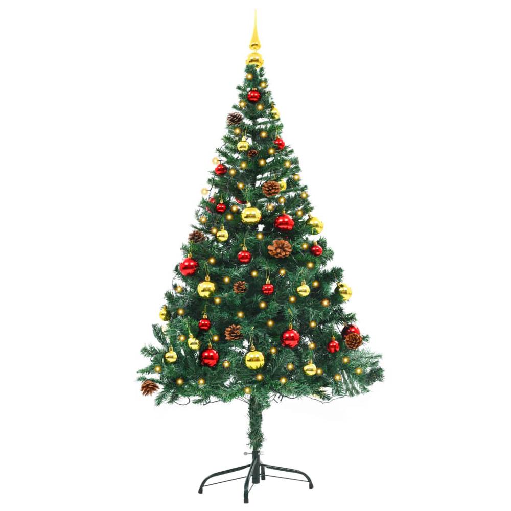 vidaXL Artificial Christmas Tree with Baubles and LEDs Green 59.1", 321499. Picture 5