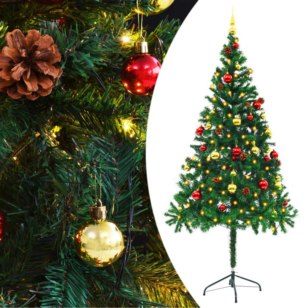 vidaXL Artificial Christmas Tree with Baubles and LEDs Green 70.9", 321500. Picture 1