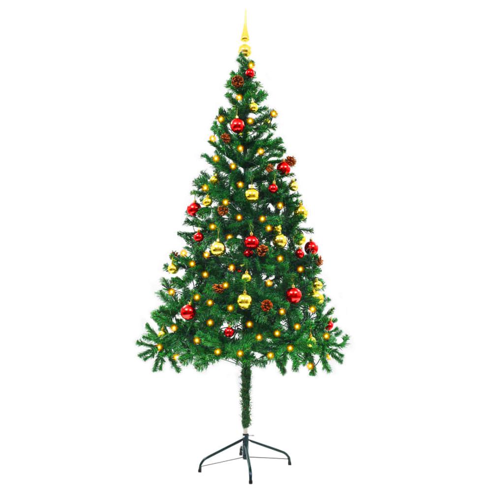 vidaXL Artificial Christmas Tree with Baubles and LEDs Green 70.9", 321500. Picture 6