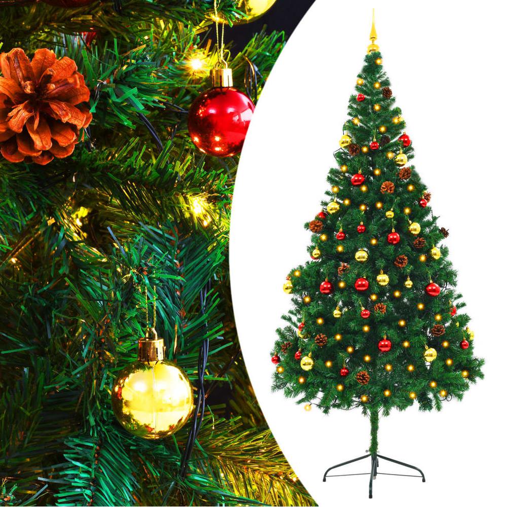 vidaXL Artificial Christmas Tree with Baubles and LEDs Green 82.7", 321501. Picture 1