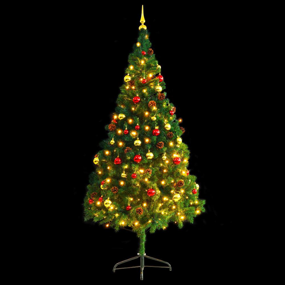 vidaXL Artificial Christmas Tree with Baubles and LEDs Green 82.7", 321501. Picture 2