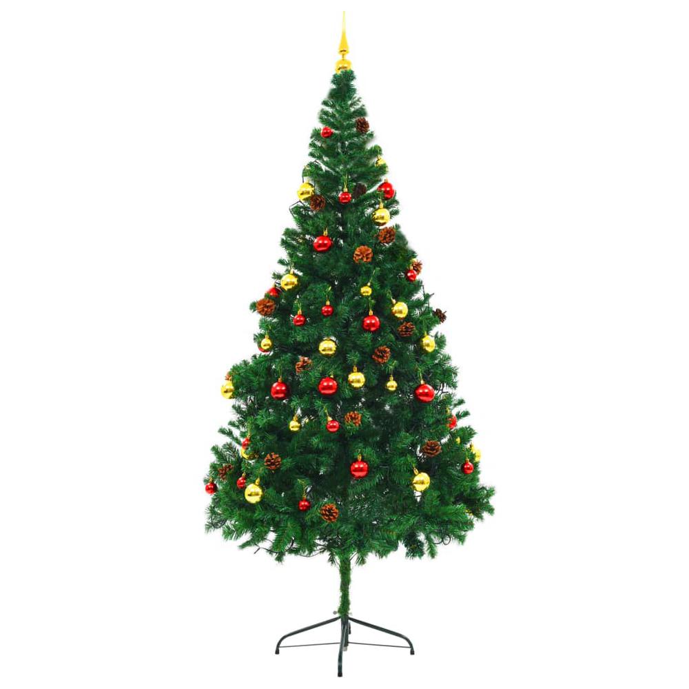 vidaXL Artificial Christmas Tree with Baubles and LEDs Green 82.7", 321501. Picture 5