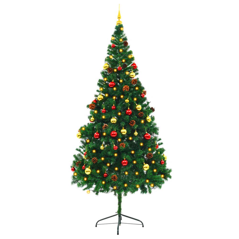 vidaXL Artificial Christmas Tree with Baubles and LEDs Green 82.7", 321501. Picture 6