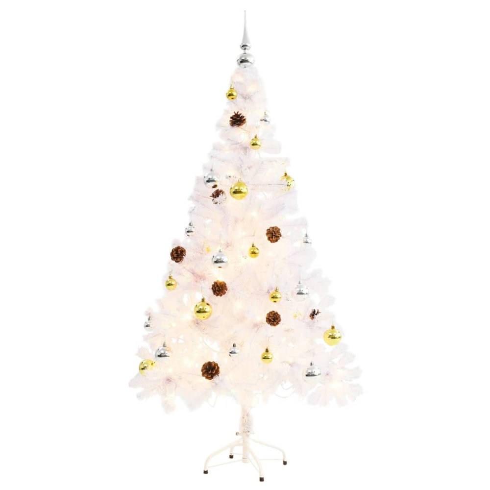 vidaXL Artificial Christmas Tree with Baubles and LEDs White 59.1", 321502. Picture 2