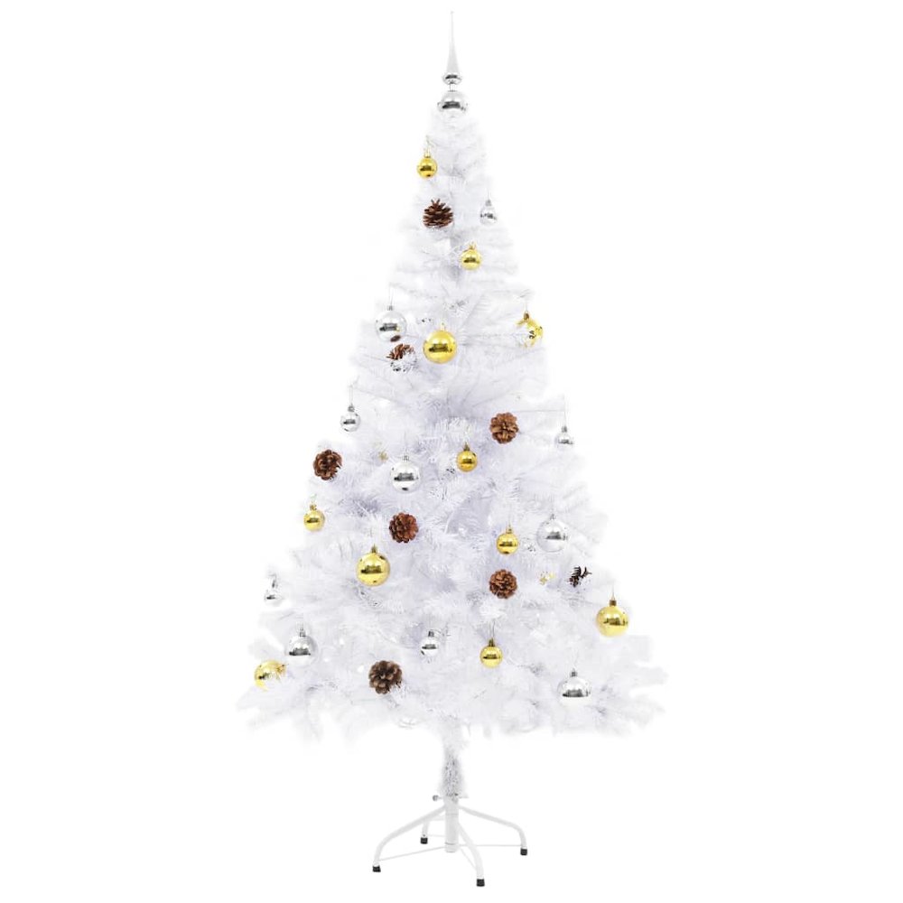 vidaXL Artificial Christmas Tree with Baubles and LEDs White 59.1", 321502. Picture 3