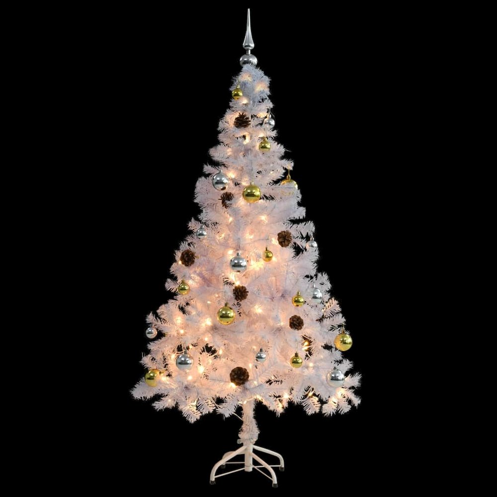 vidaXL Artificial Christmas Tree with Baubles and LEDs White 59.1", 321502. Picture 4