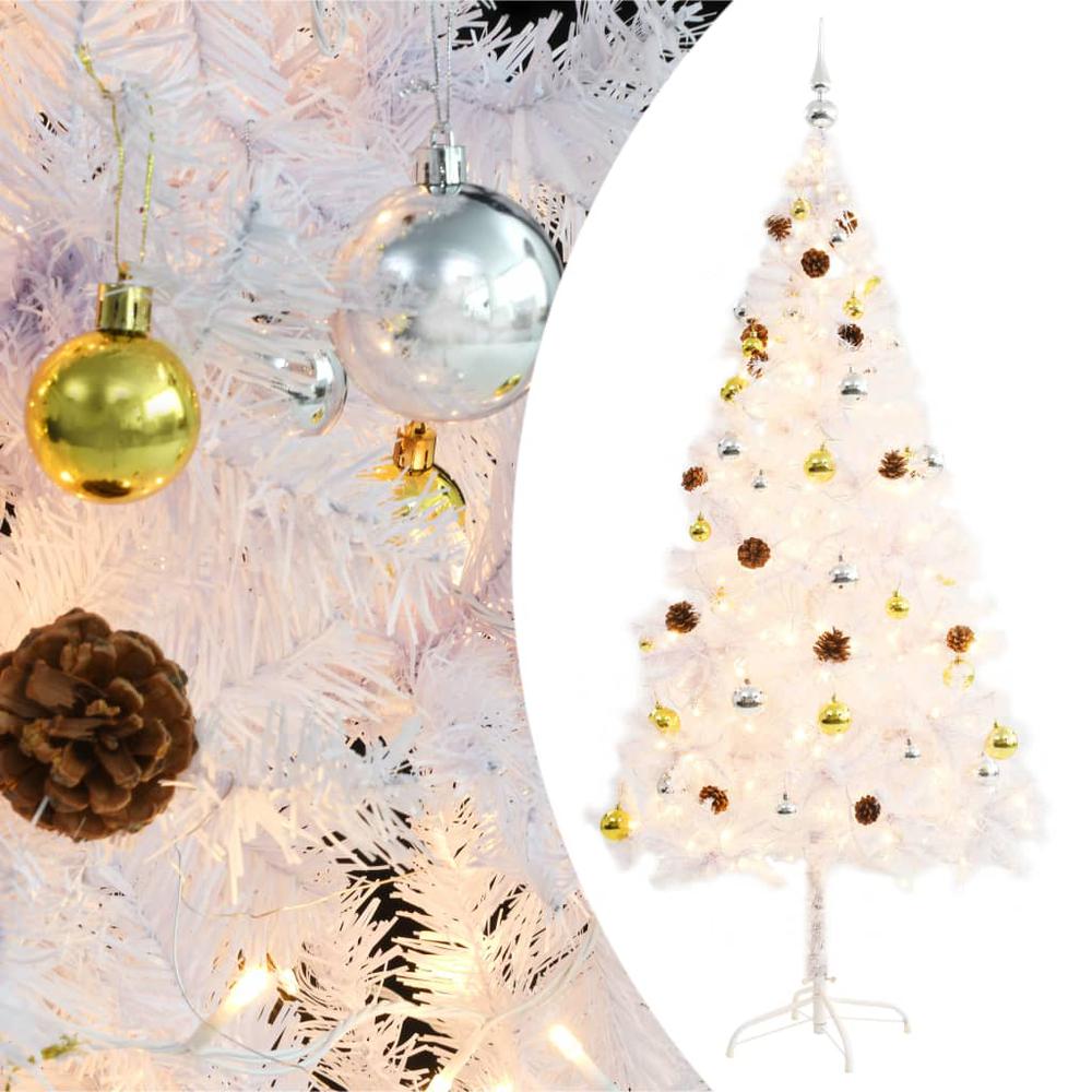 vidaXL Artificial Christmas Tree with Baubles and LEDs White 70.9", 321503. The main picture.
