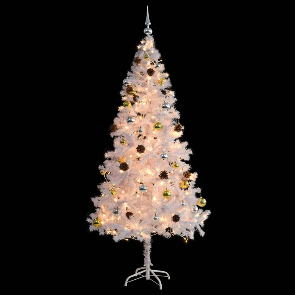 vidaXL Artificial Christmas Tree with Baubles and LEDs White 70.9", 321503. Picture 2