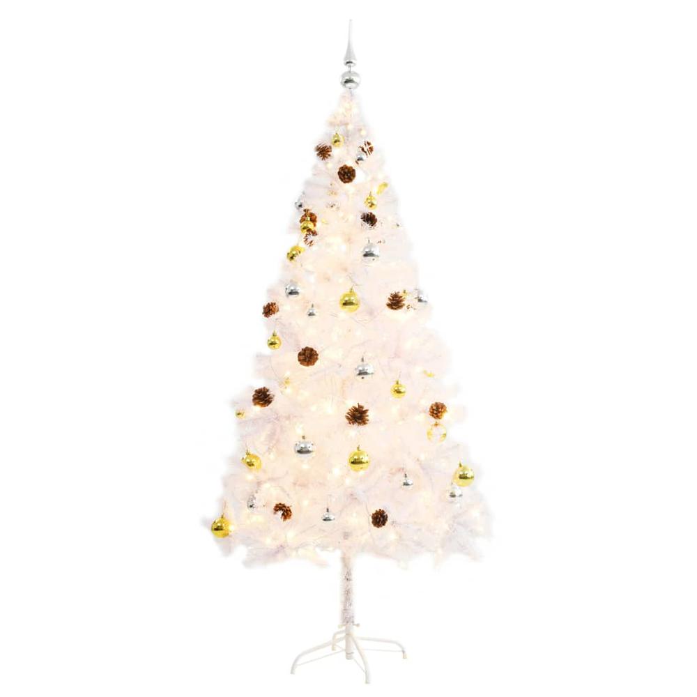 vidaXL Artificial Christmas Tree with Baubles and LEDs White 70.9", 321503. Picture 6
