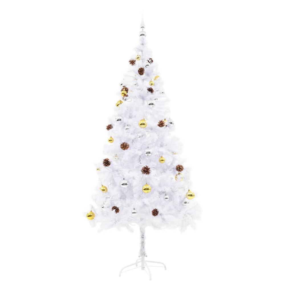 vidaXL Artificial Christmas Tree with Baubles and LEDs White 70.9", 321503. Picture 7