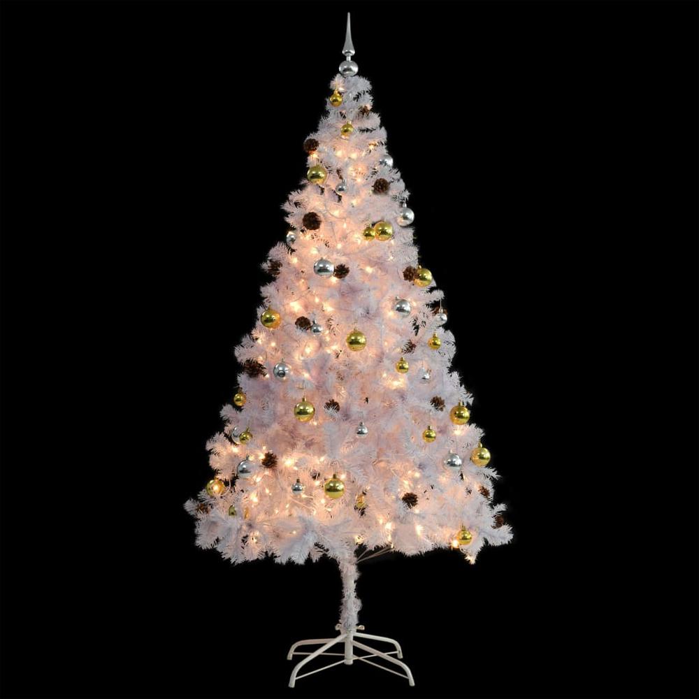 vidaXL Artificial Christmas Tree with Baubles and LEDs White 82.7", 321504. Picture 2