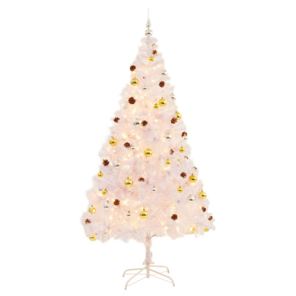 vidaXL Artificial Christmas Tree with Baubles and LEDs White 82.7", 321504. Picture 6