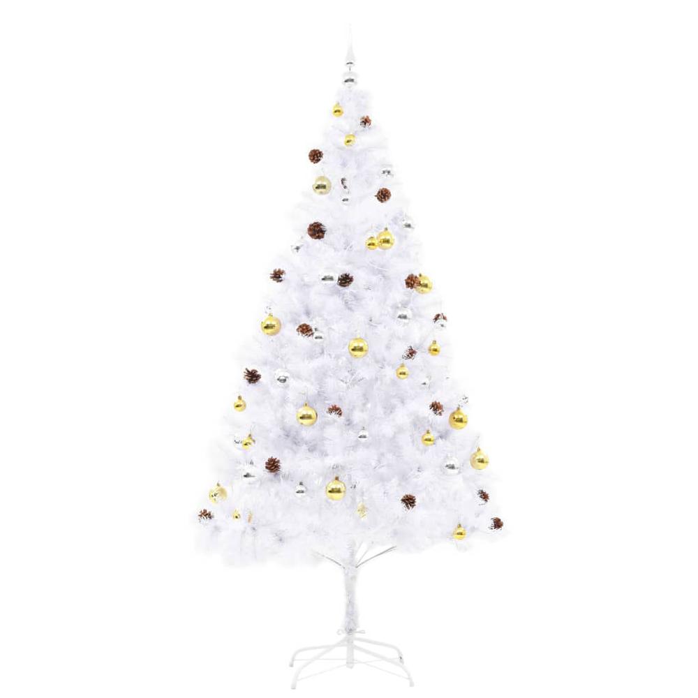 vidaXL Artificial Christmas Tree with Baubles and LEDs White 82.7", 321504. Picture 7