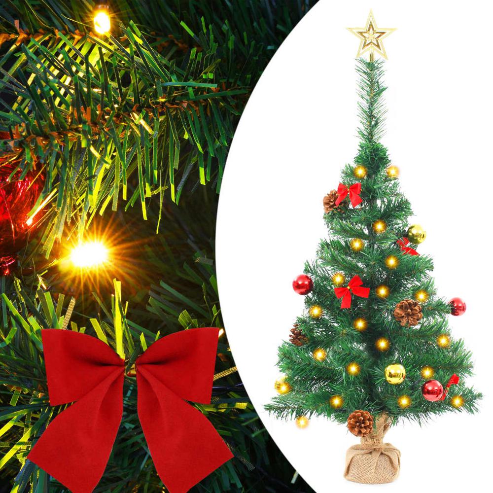 vidaXL Artificial Christmas Tree with Baubles and LEDs Green 25.2", 321505. Picture 1