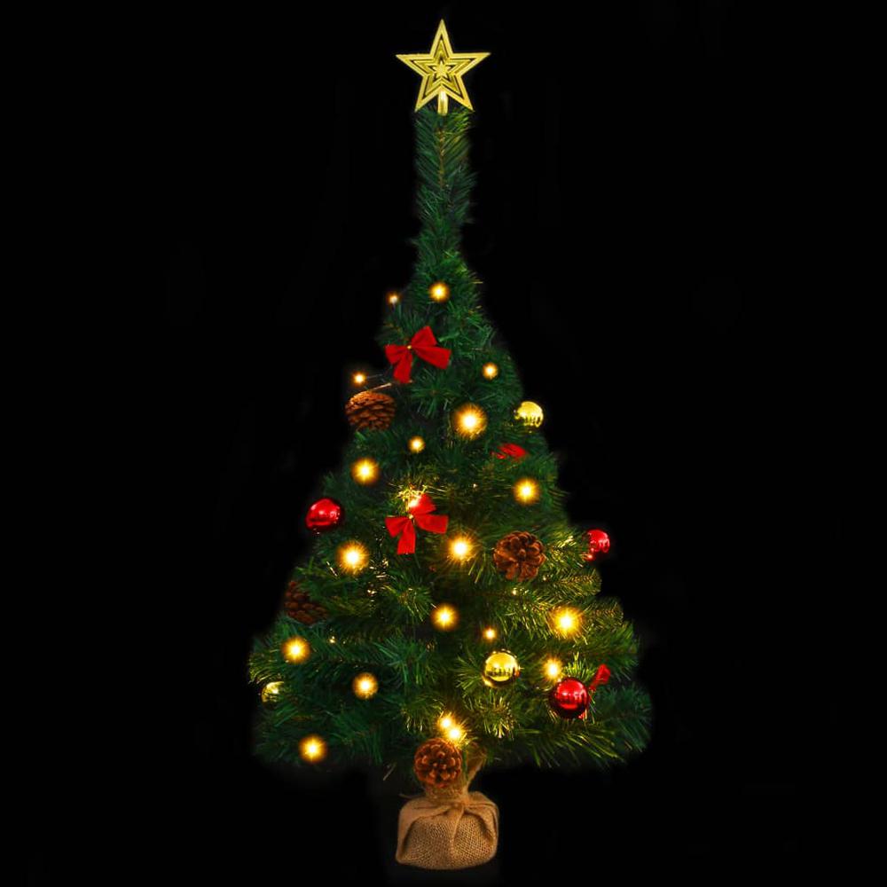 vidaXL Artificial Christmas Tree with Baubles and LEDs Green 25.2", 321505. Picture 2