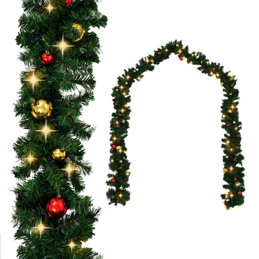 vidaXL Christmas Garland with Baubles and LED Lights Green 65.6' PVC, 321509. Picture 2