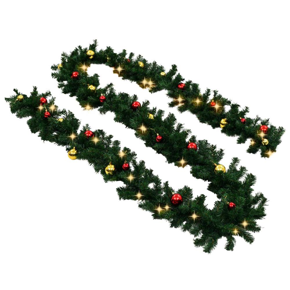 vidaXL Christmas Garland with Baubles and LED Lights Green 65.6' PVC, 321509. Picture 5