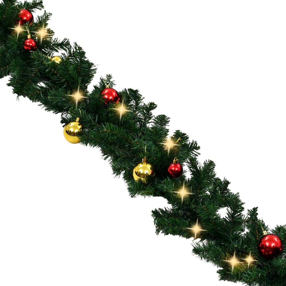 vidaXL Christmas Garland with Baubles and LED Lights Green 65.6' PVC, 321509. Picture 6