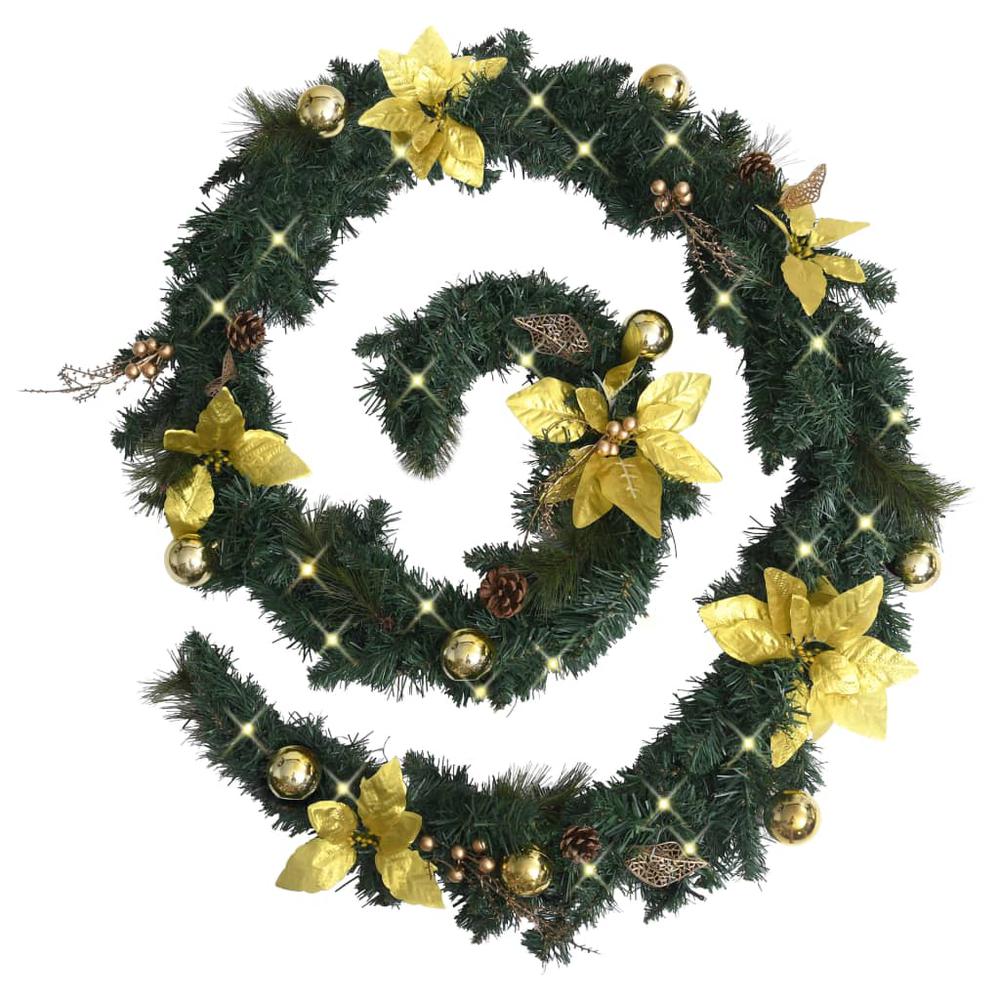 vidaXL Christmas Garland with LED Lights Green 8.9' PVC, 321511. Picture 1