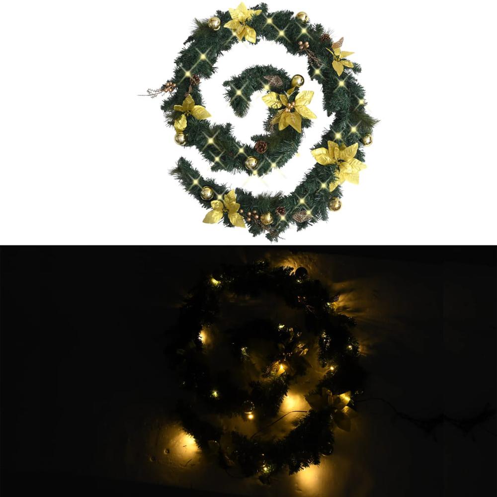 vidaXL Christmas Garland with LED Lights Green 8.9' PVC, 321511. Picture 3