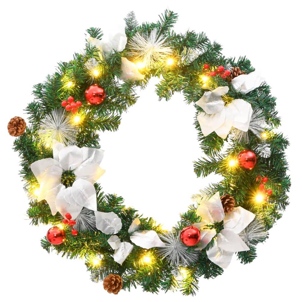 Christmas Wreath with LED Lights Green 23.6" PVC. Picture 1