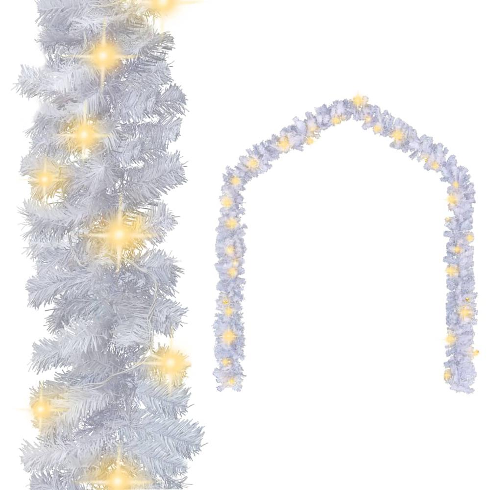 vidaXL Christmas Garland with LED Lights White 16.4' PVC, 321510. Picture 1