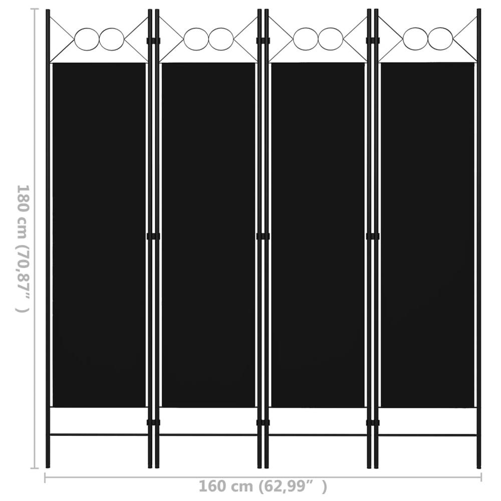 vidaXL 4-Panel Room Divider Black 63"x70.9". Picture 6