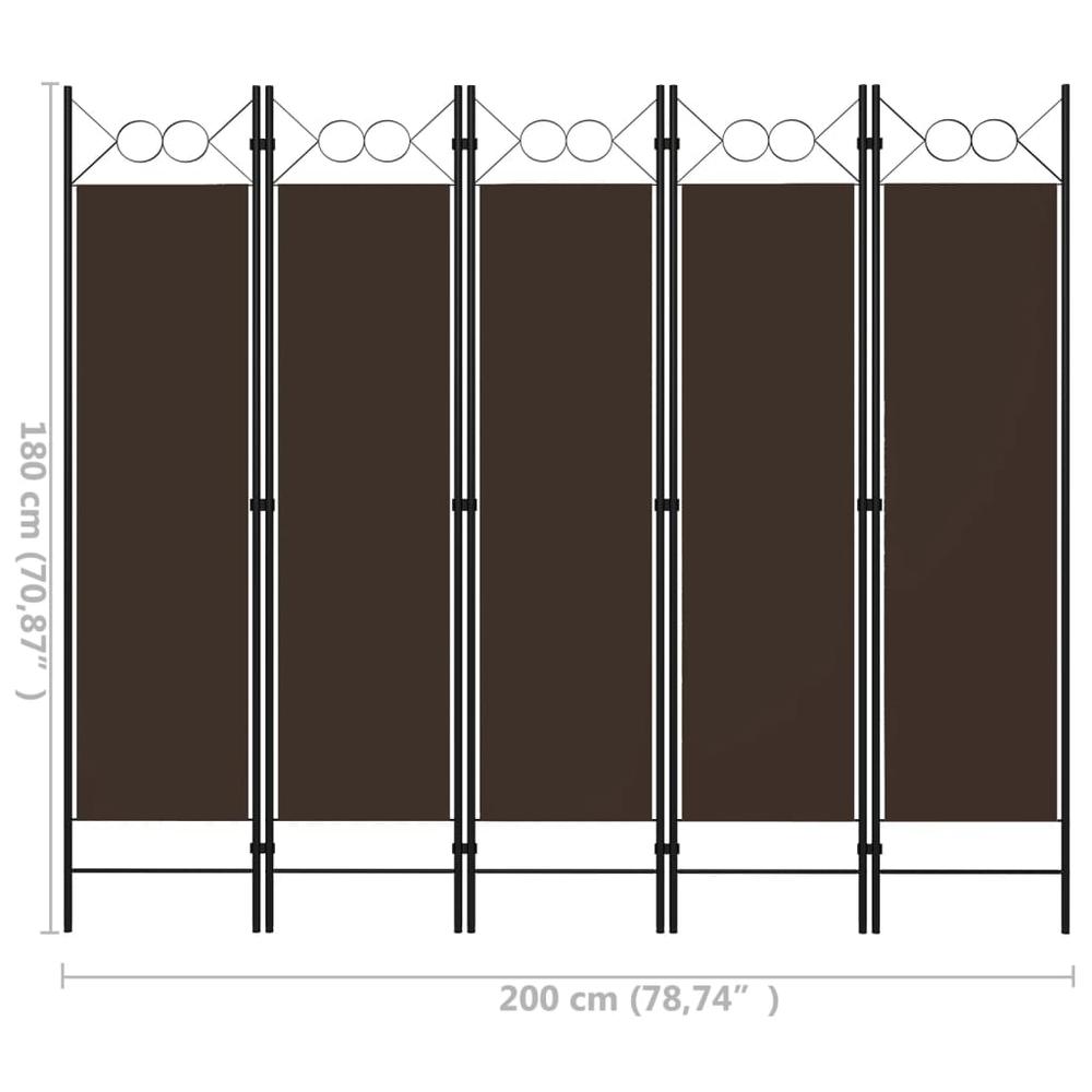 vidaXL 5-Panel Room Divider Brown 78.7"x70.9". Picture 6