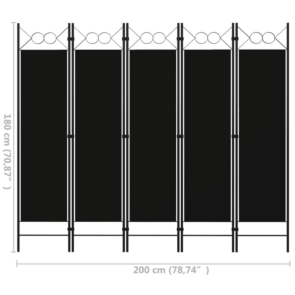 vidaXL 5-Panel Room Divider Black 78.7"x70.9". Picture 6
