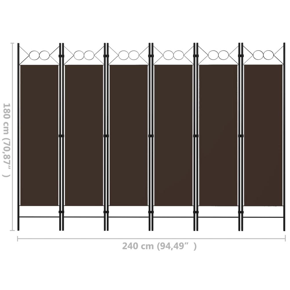 vidaXL 6-Panel Room Divider Brown 94.5"x70.9". Picture 6