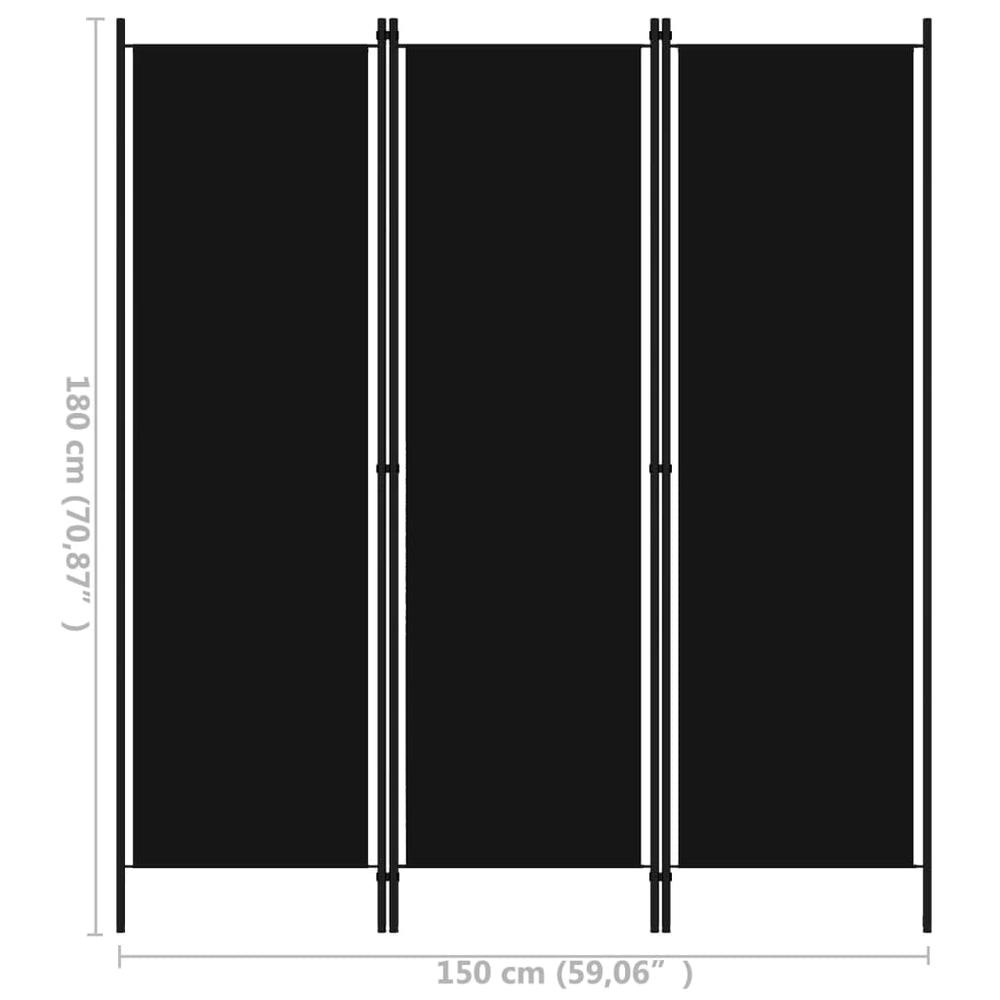 vidaXL 3-Panel Room Divider Black 59.1"x70.9". Picture 6