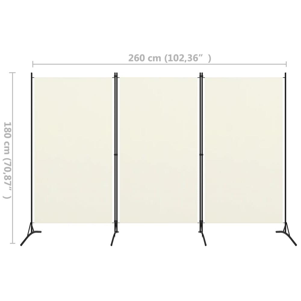 vidaXL 3-Panel Room Divider Cream White 102.4"x70.9". Picture 5